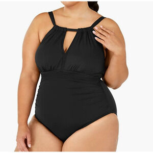 RALPH LAUREN Black High-Neck Keyhole One Piece Swimsuit 16 W 16W